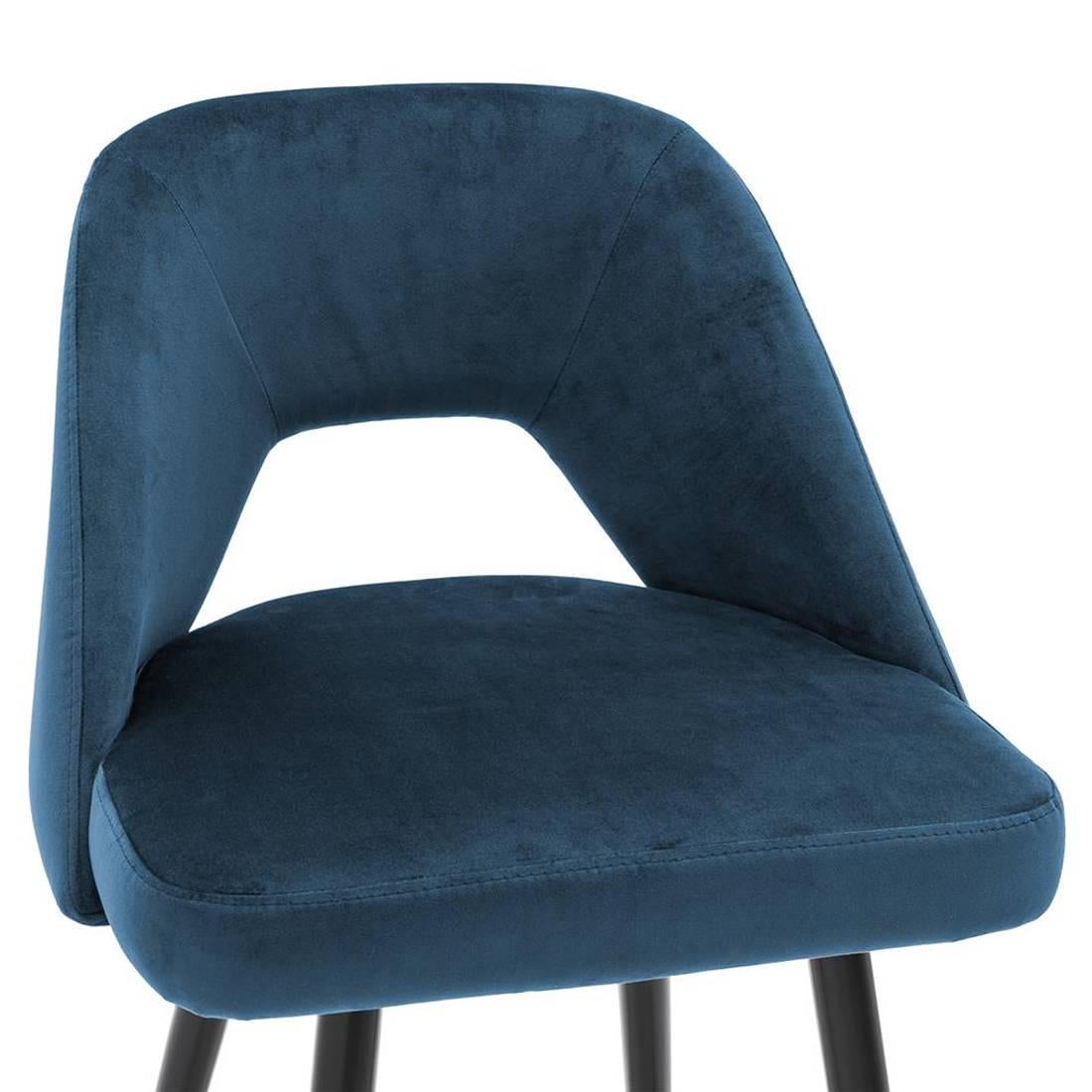 Blackened Perfecto L Bar Stool in Blue or Red or Green Velvet Fabric