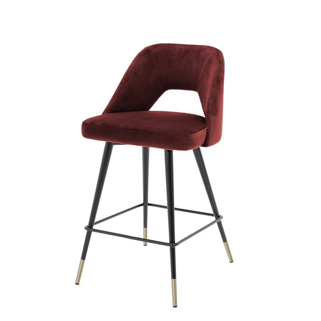 Perfecto M Bar Stool in Blue or Red or Green Velvet Fabric In Excellent Condition In Paris, FR