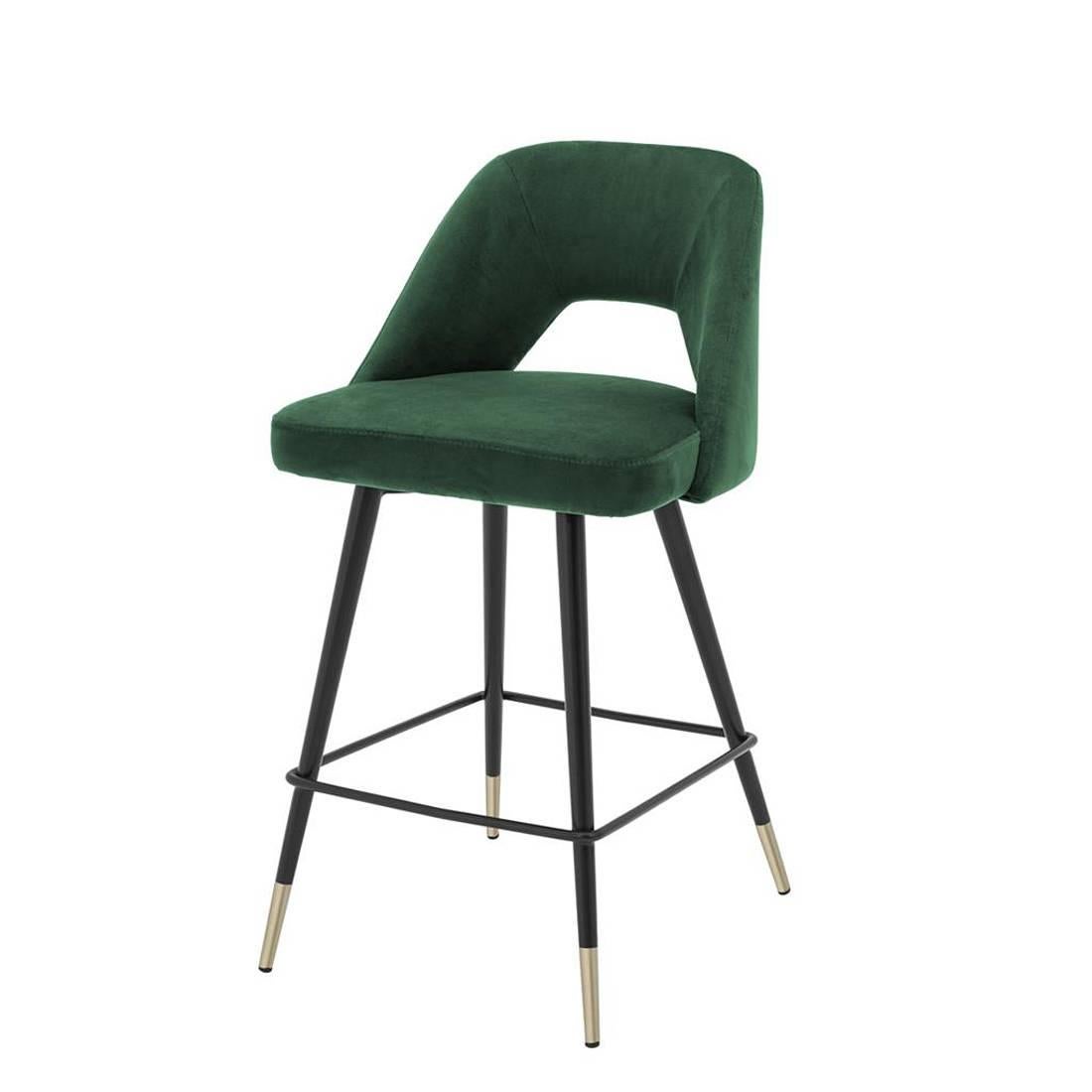 Brass Perfecto M Bar Stool in Blue or Red or Green Velvet Fabric