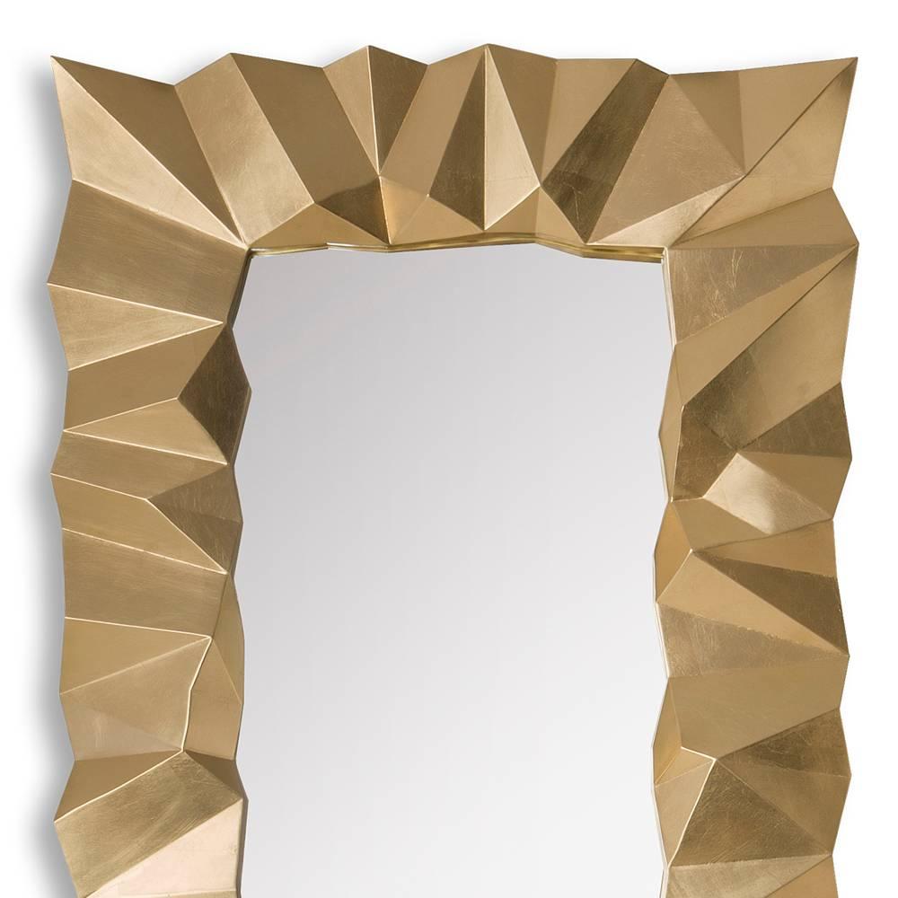 Asymmetrischer Spiegel aus massivem Mahagoni in Goldausführung (Handgeschnitzt) im Angebot