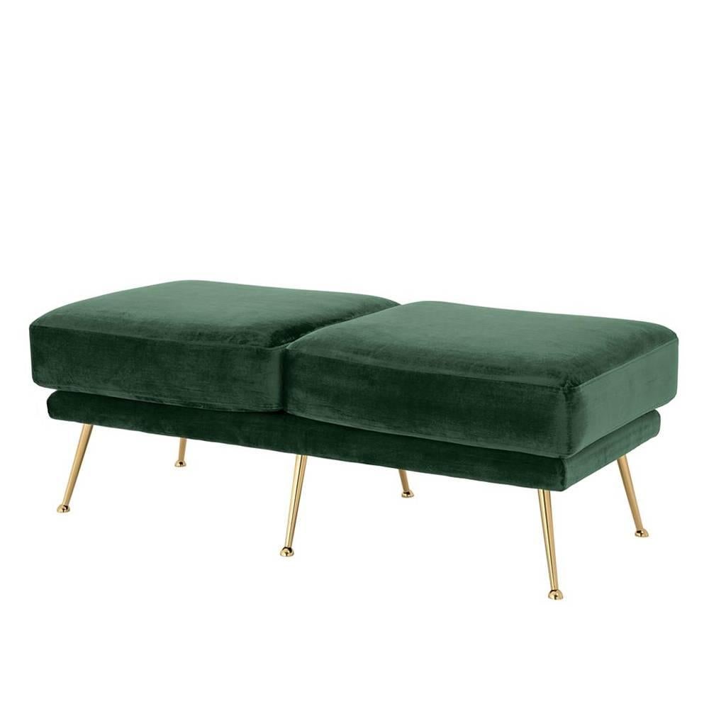 Coste Green Bench with Velvet Fabric and Gold Feet