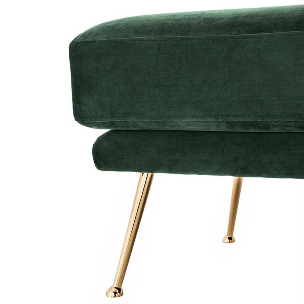 Hand-Crafted Coste Green Bench with Velvet Fabric and Gold Feet