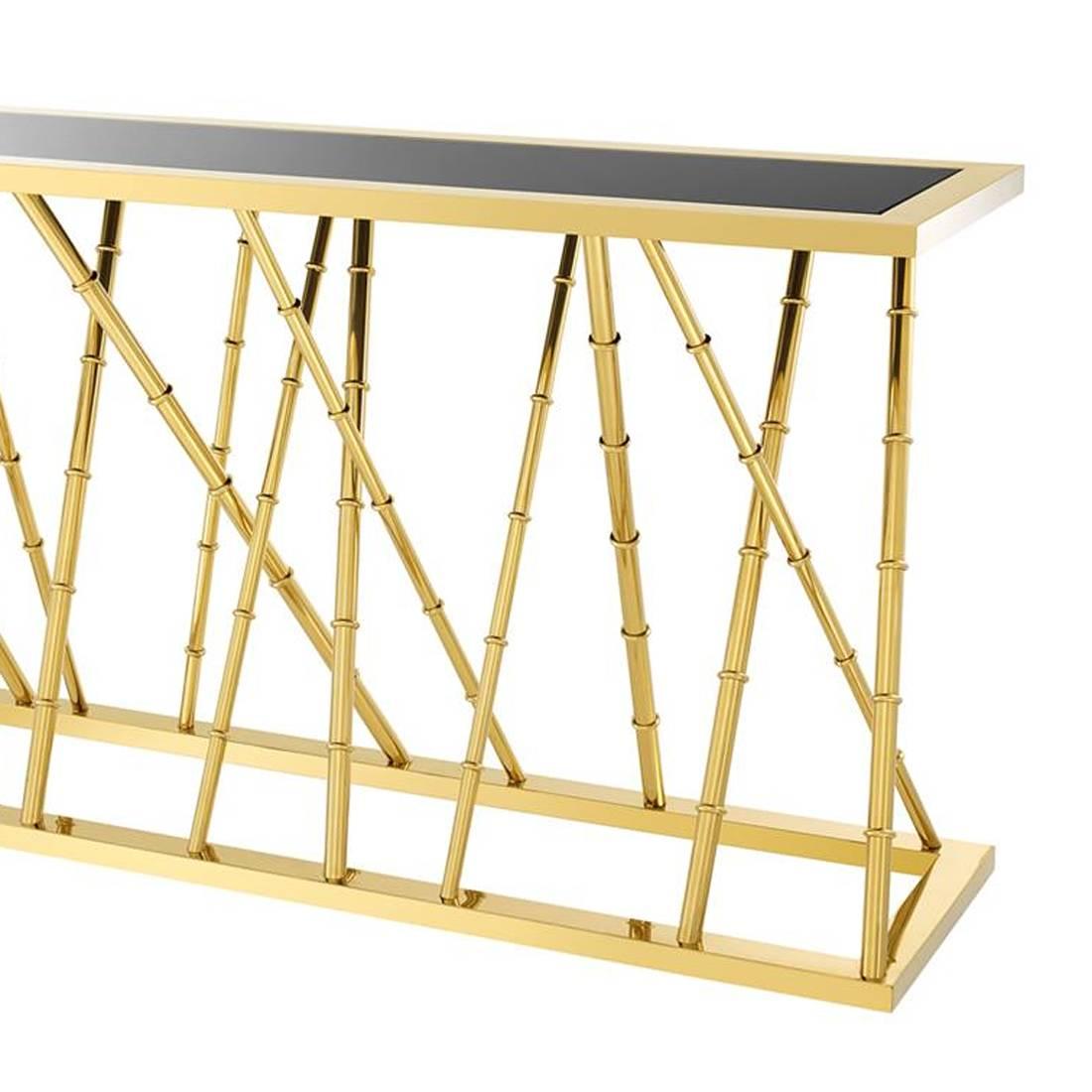 Chinese Gold Bamboo Console Table in Gold Finish