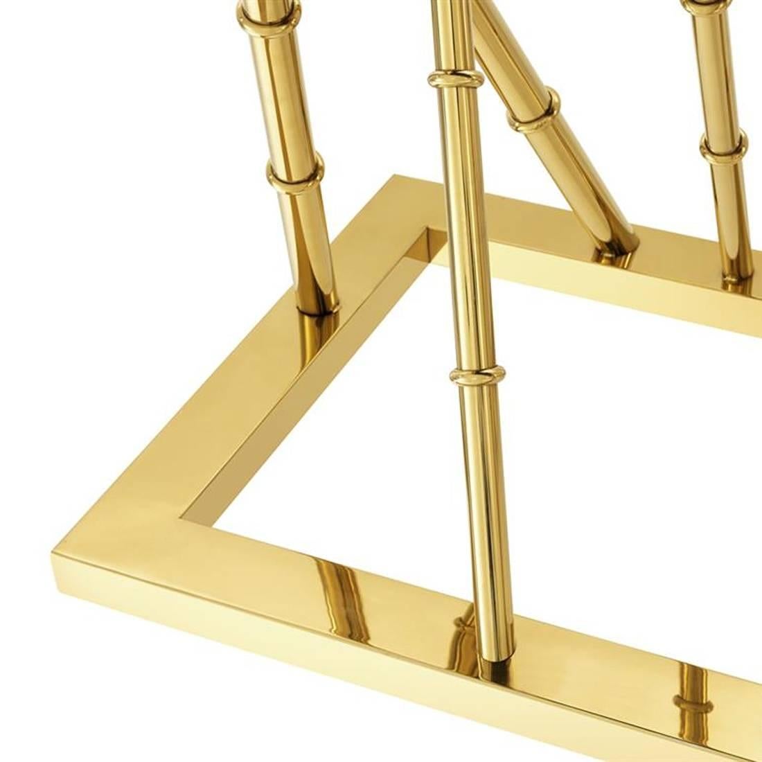 Contemporary Gold Bamboo Console Table in Gold Finish