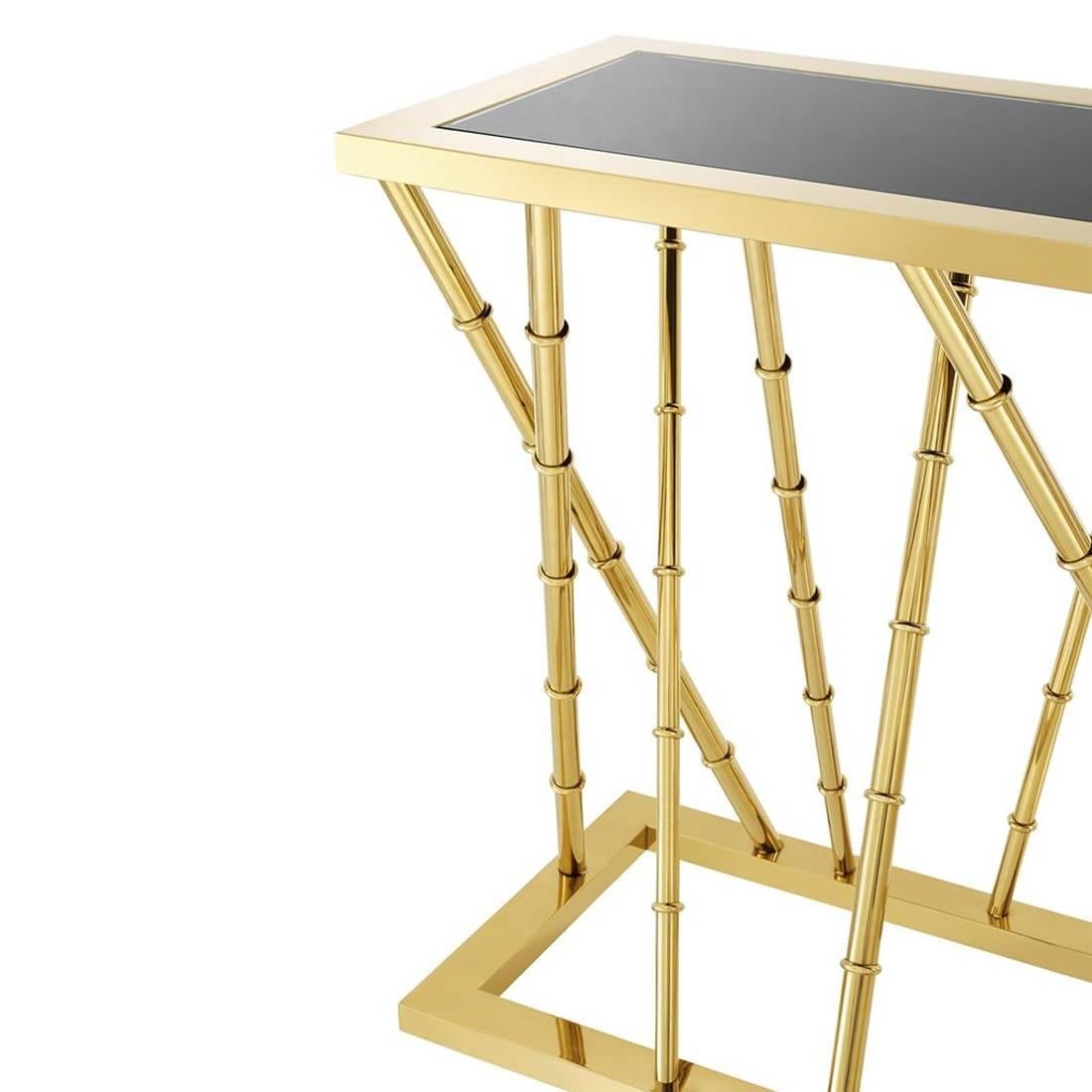 Blackened Gold Bamboo Console Table in Gold Finish