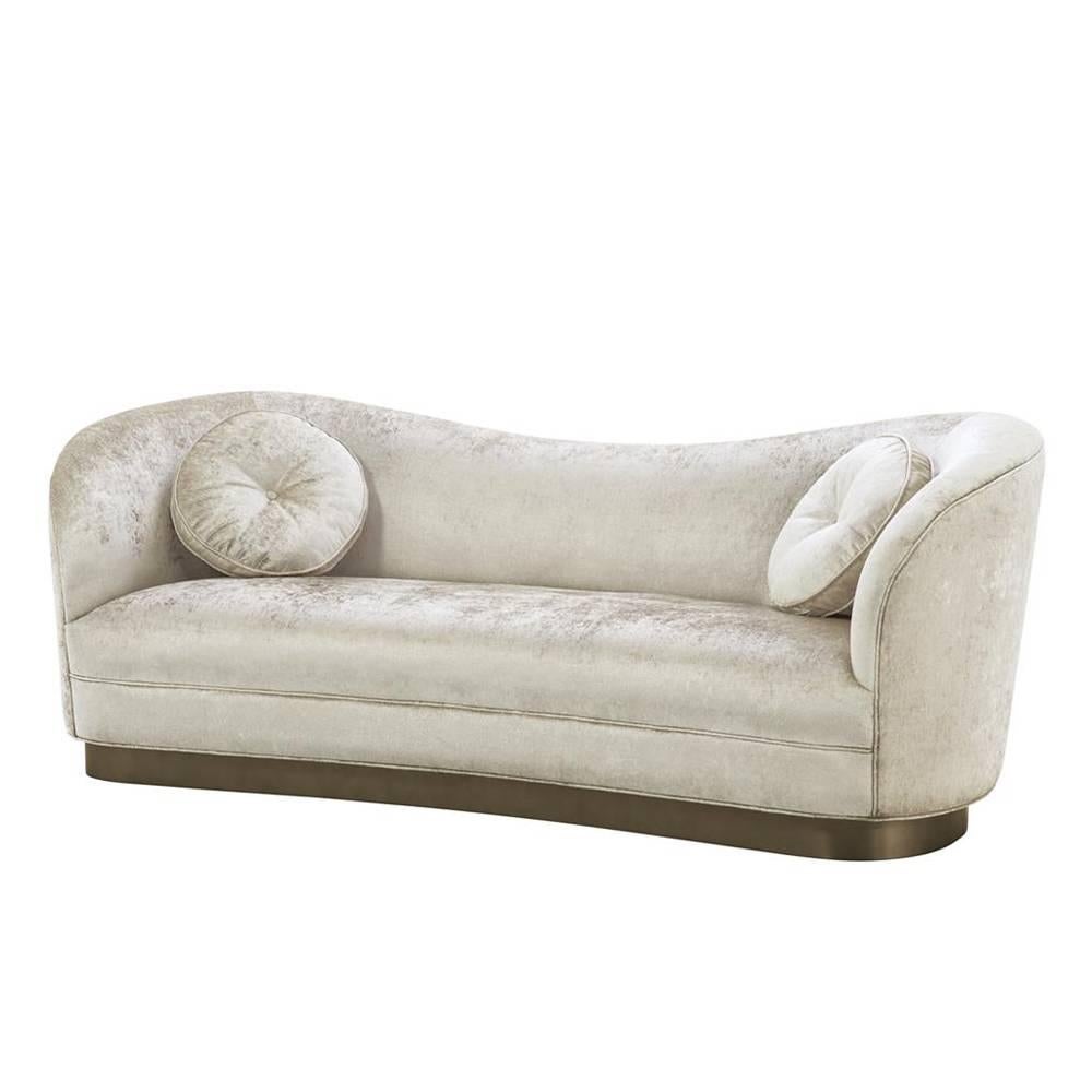 Kennedy Sofa with Off-White Shiny Fabric and Bronze Base