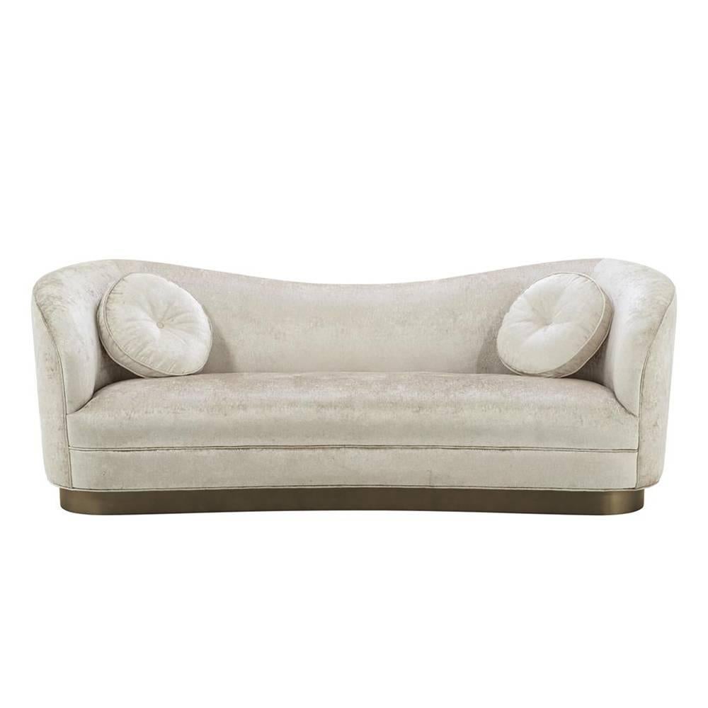 Chinese Kennedy Sofa with Off-White Shiny Fabric and Bronze Base