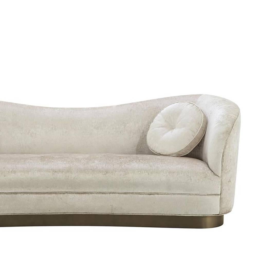 Kennedy Sofa with Off-White Shiny Fabric and Bronze Base In Excellent Condition In Paris, FR