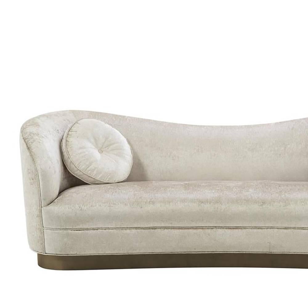 Brushed Kennedy Sofa with Off-White Shiny Fabric and Bronze Base