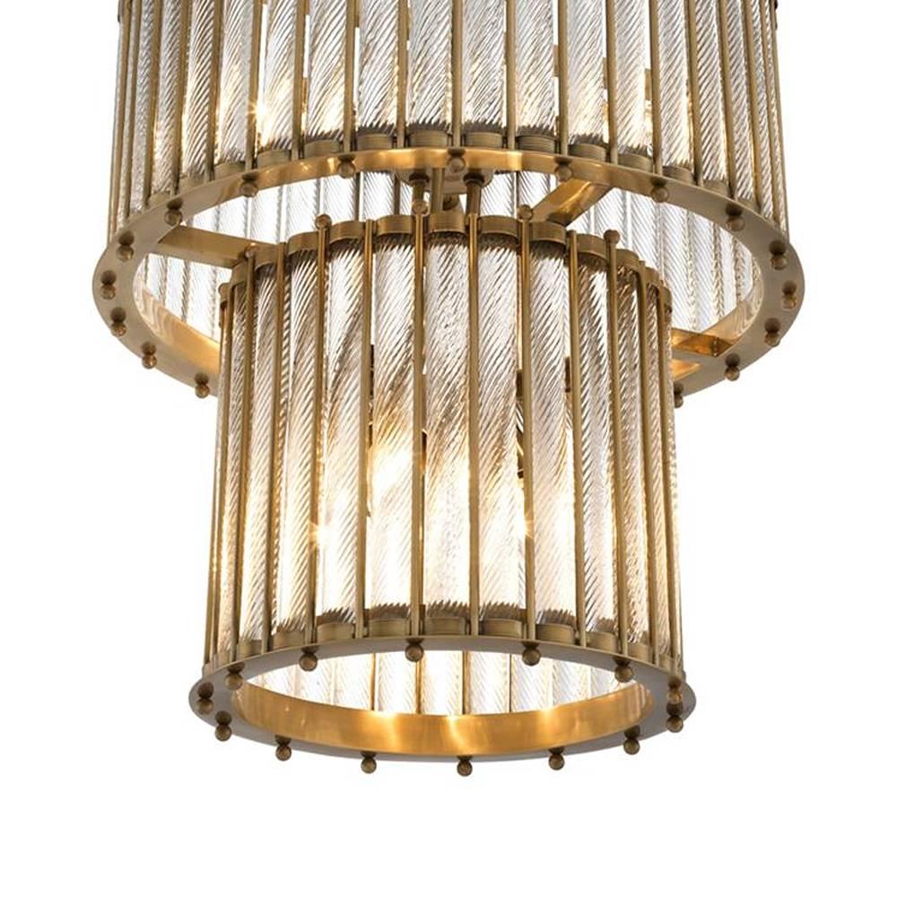 Hand-Crafted Mezzo Double Chandelier with Antique Brass For Sale