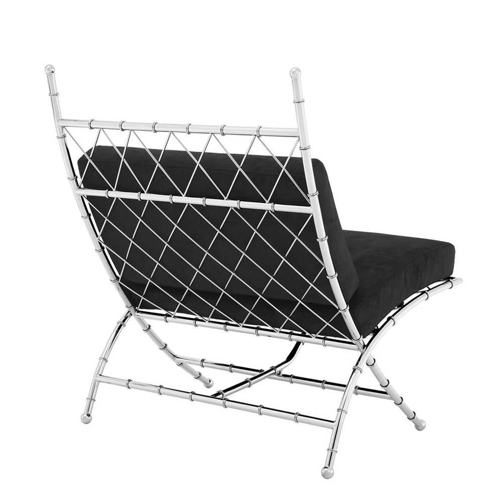 Tropic Folding Chair with Black Velvet Fabric in Brass or Nickel Finish In Excellent Condition For Sale In Paris, FR