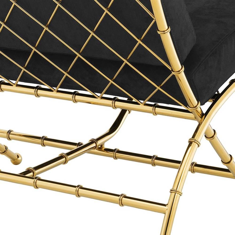 Indian Tropic Folding Chair with Black Velvet Fabric in Brass or Nickel Finish For Sale