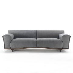 Divano Extreme Wood in legno massiccio di noce e vera pelle grigia