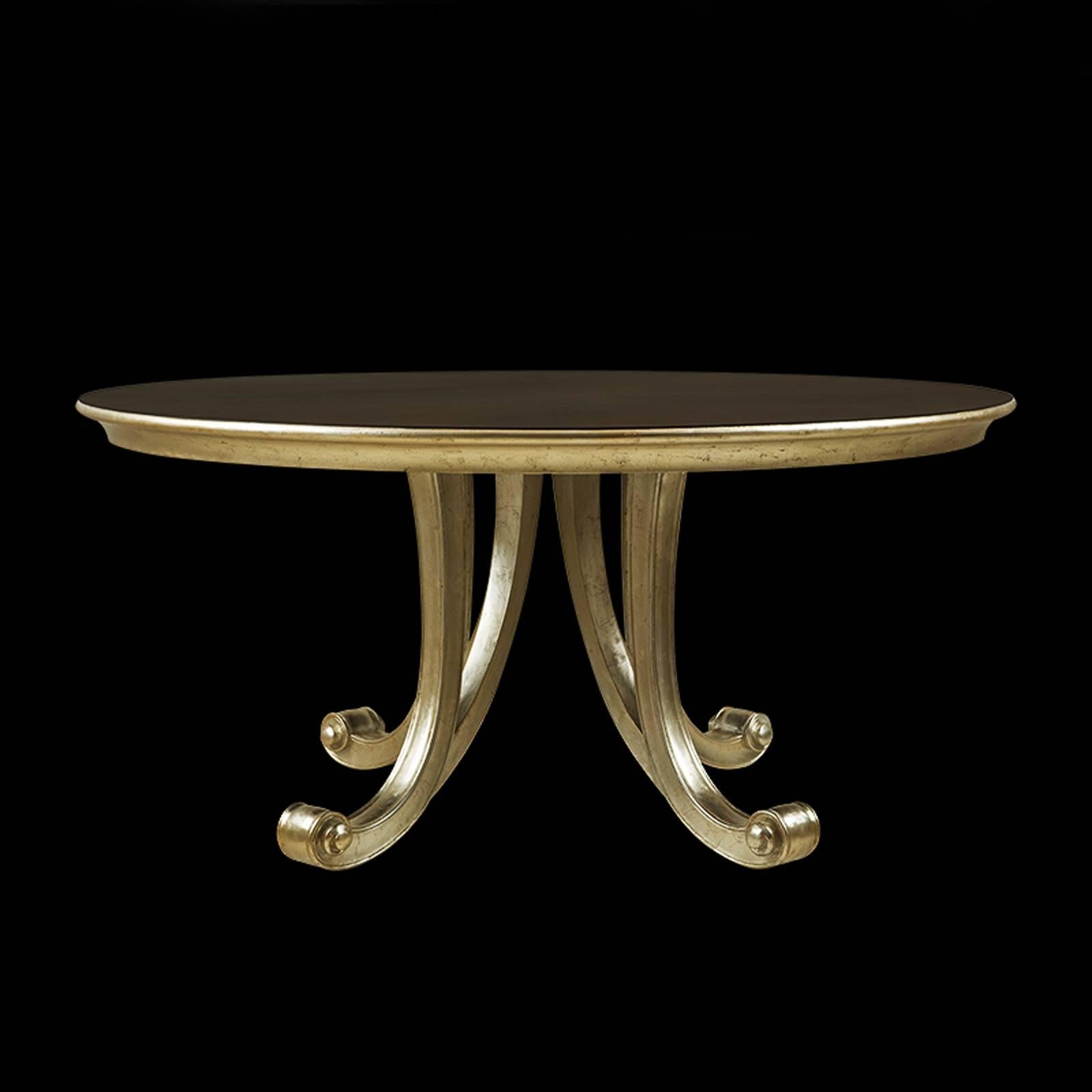 XXIe siècle et contemporain Table ronde Orcade en bois d'acajou massif et peinture dorée en vente