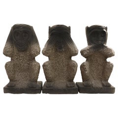 Stone Monkeys Set of 3 Large Sculpture in Stone