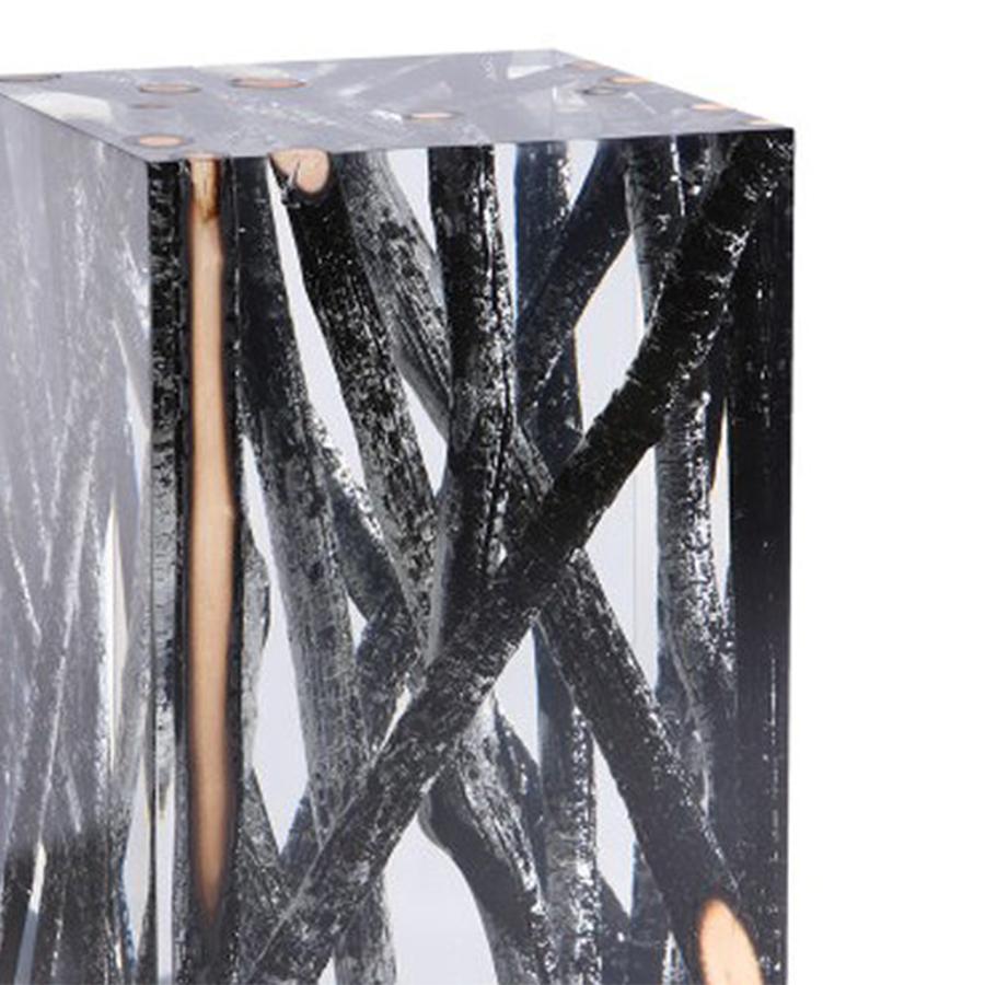 Table d'appoint en verre acrylique et bois brûlé Excellent état - En vente à Paris, FR