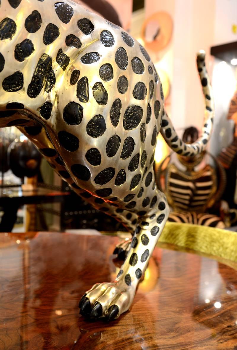 Contemporary Cheetah in Black and Silvered Bronze