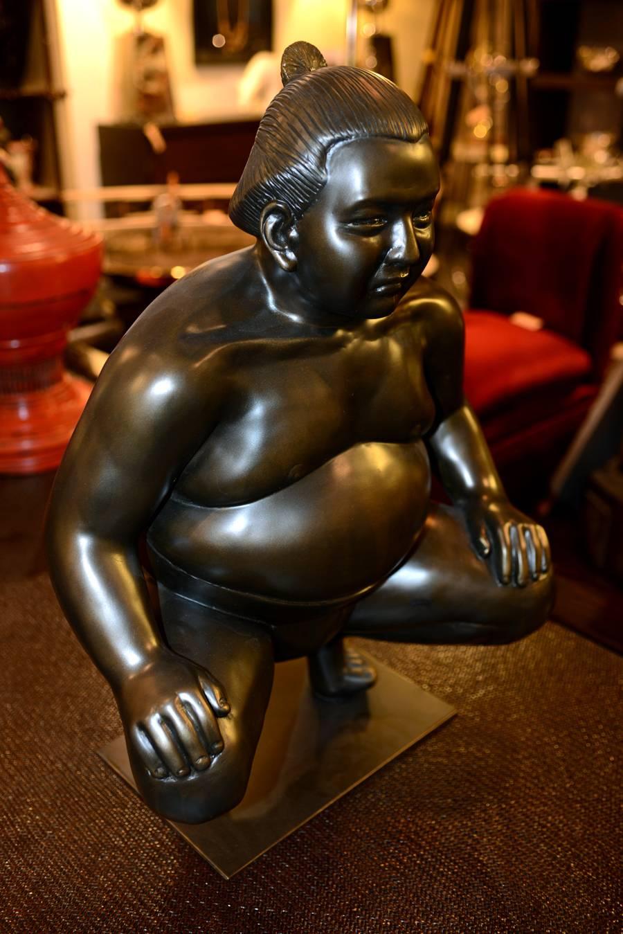 Contemporary Sumo Sculpture on Metal Base