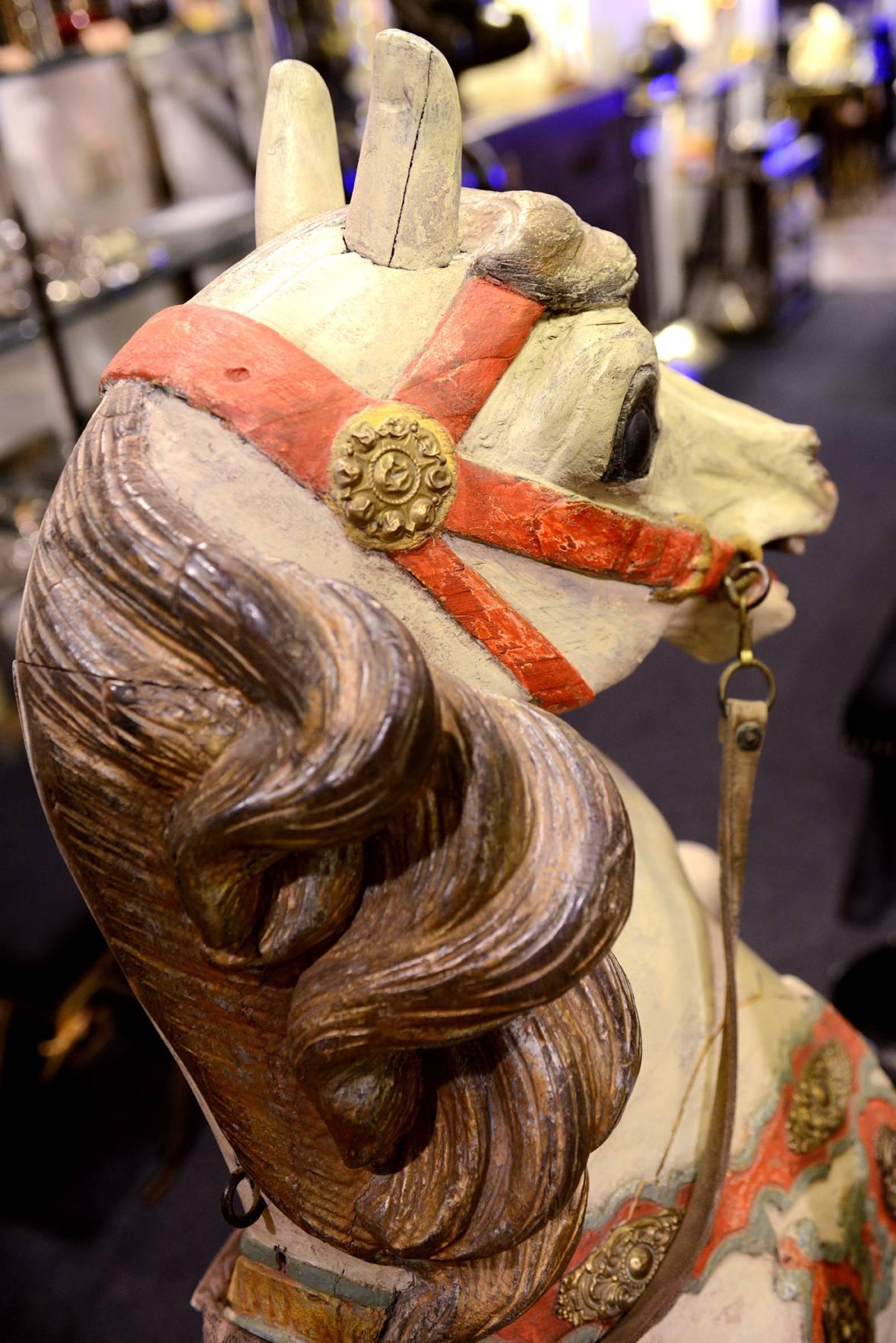 Carousel Horse, Wood, Hand-Painted, 1910, Atelier Hübner & Poeppig, Germany. For Sale 1