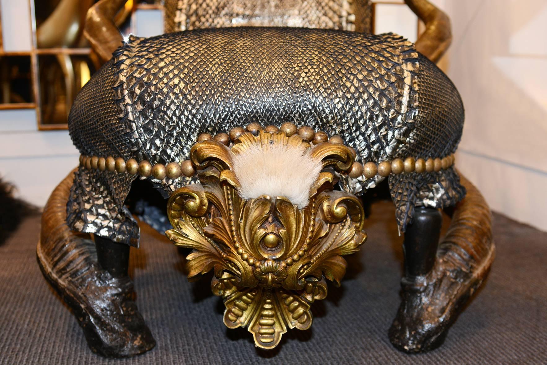 Raptor Chair, Genuine Python Skin,
Real Kudu Horns and Bronze Finishes.


