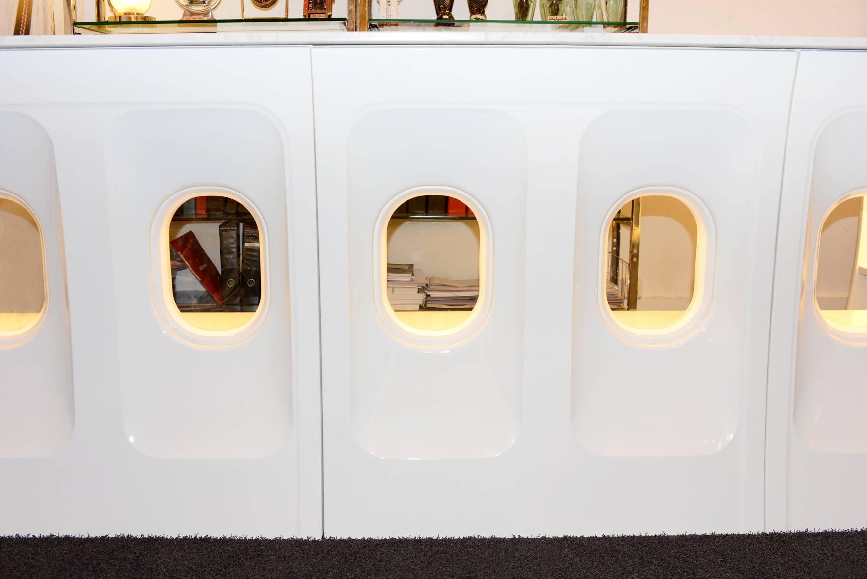 Contemporary Bar Fuselage Art Made with Portholes Airbus A340 Aircraft Fuselage 2016 For Sale