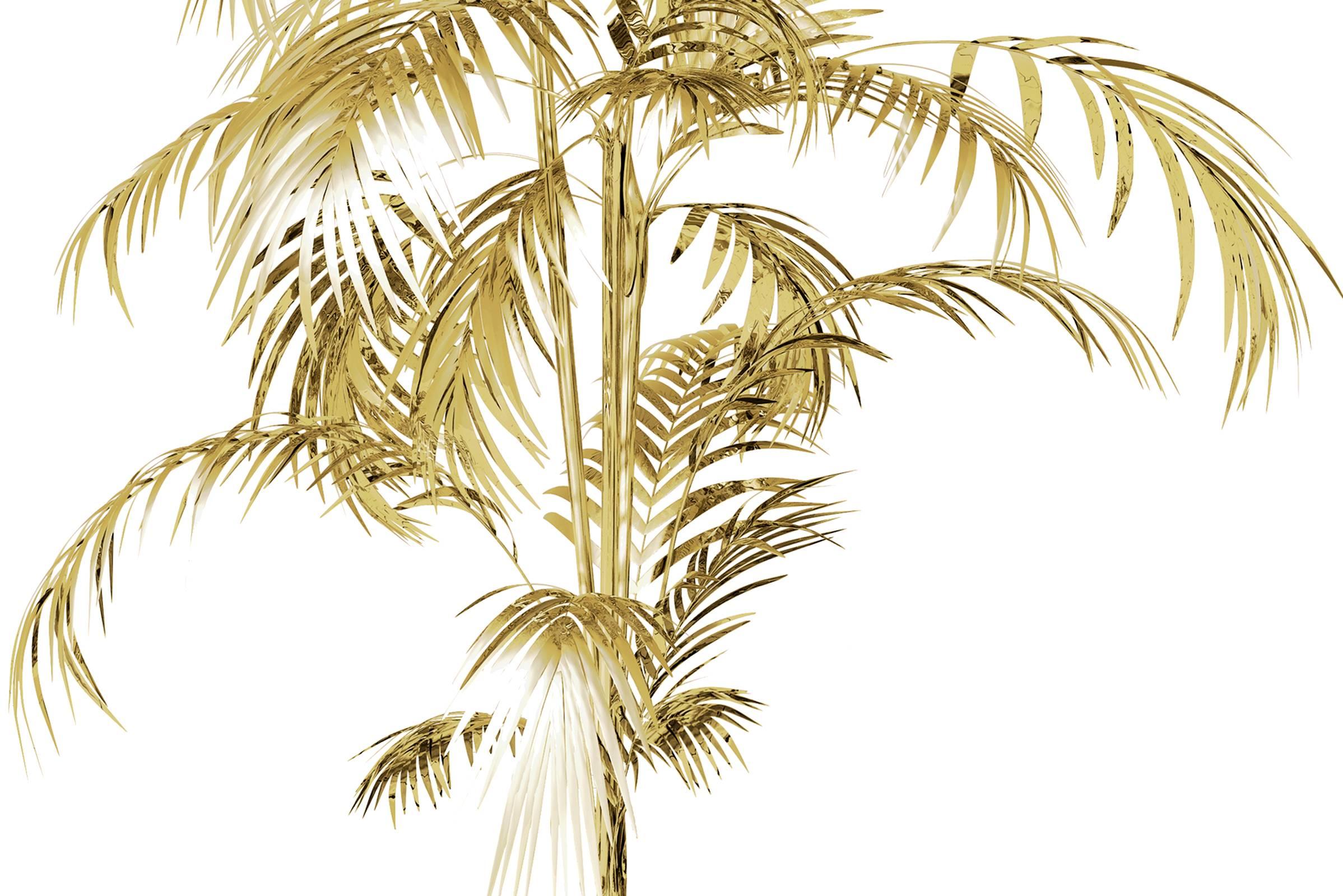 Portuguese Floor Lamp Palms Tropical in Brass Polished Gold and Carrara Marble Base, 2016