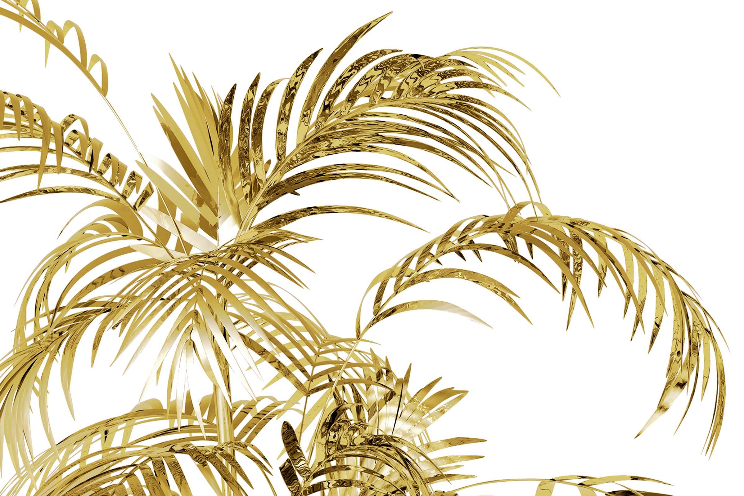 Contemporary Floor Lamp Palms Tropical in Brass Polished Gold and Carrara Marble Base, 2016