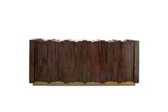Sideboard Walnut Vintage in Glossy Walnut Root Veneer and Brass