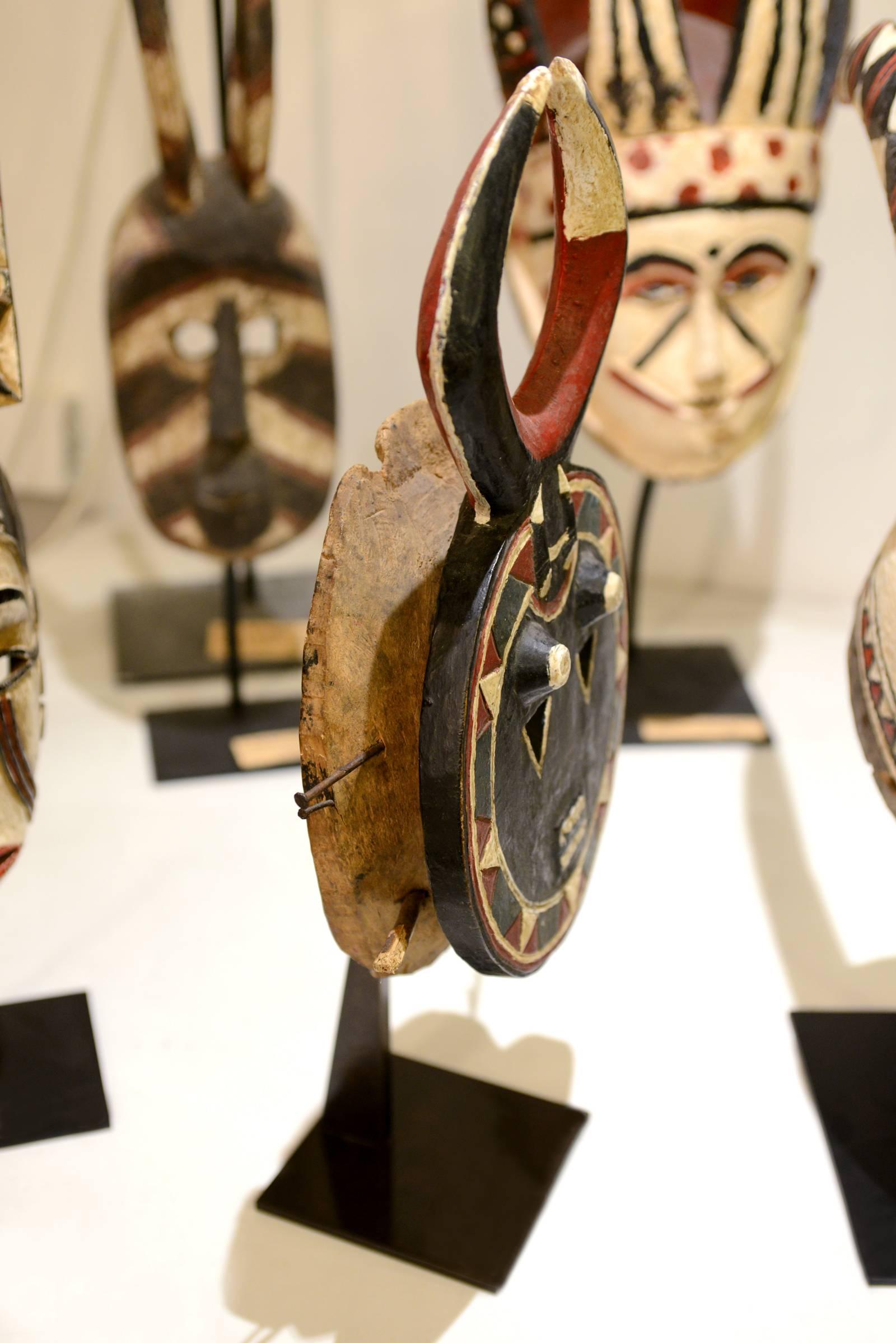 Hand-Crafted African Mask Lunar Kplekple Baoule from Ivory Coast, Mid-20th Century