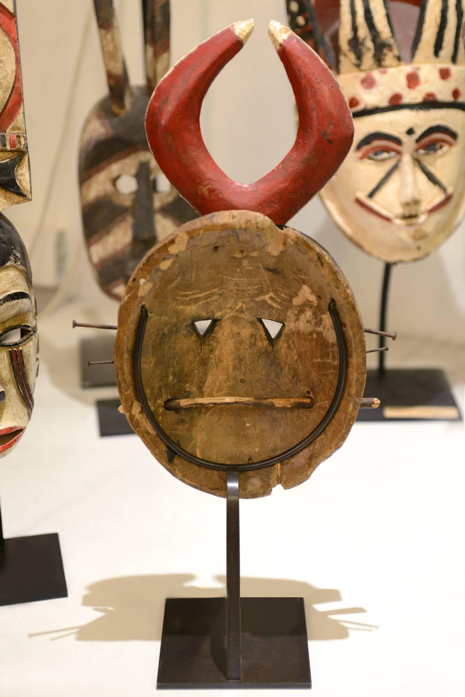 Ivorian African Mask Lunar Kplekple Baoule from Ivory Coast, Mid-20th Century