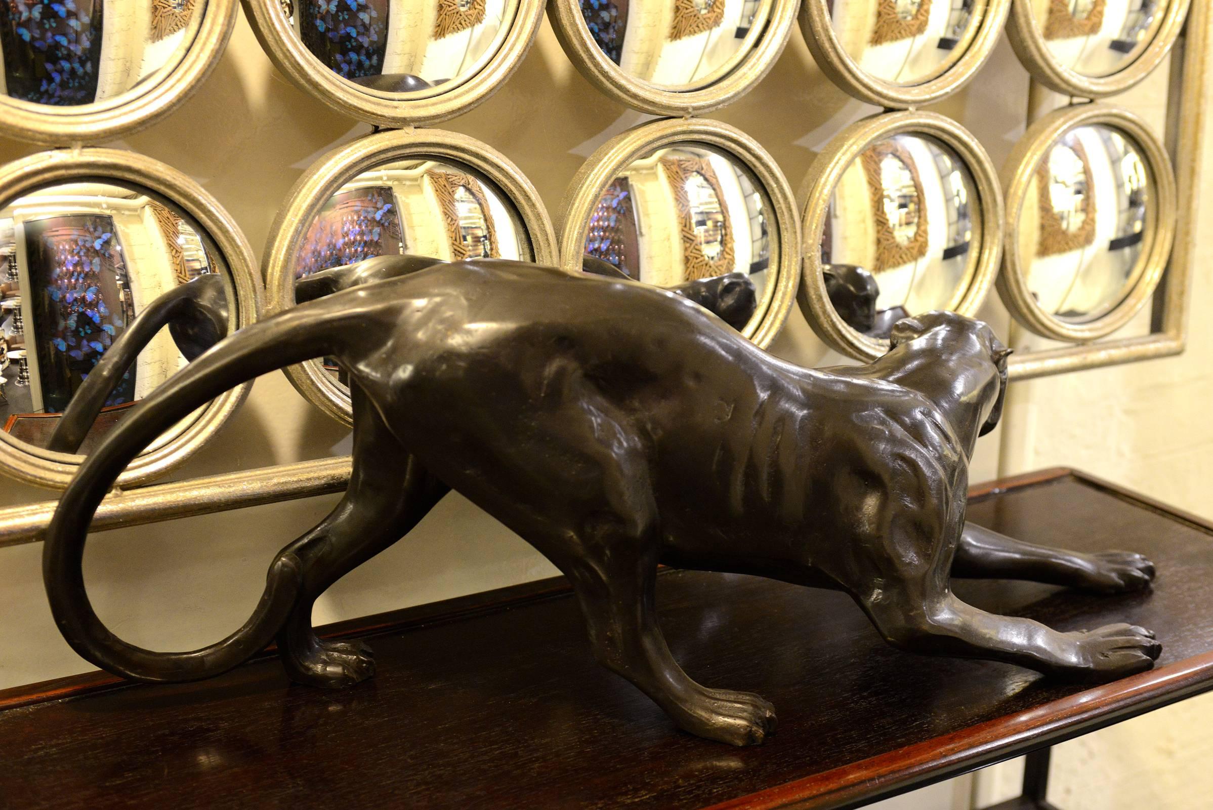 Contemporary Sculpture Panther Inclined in Polished Bronze, 2016