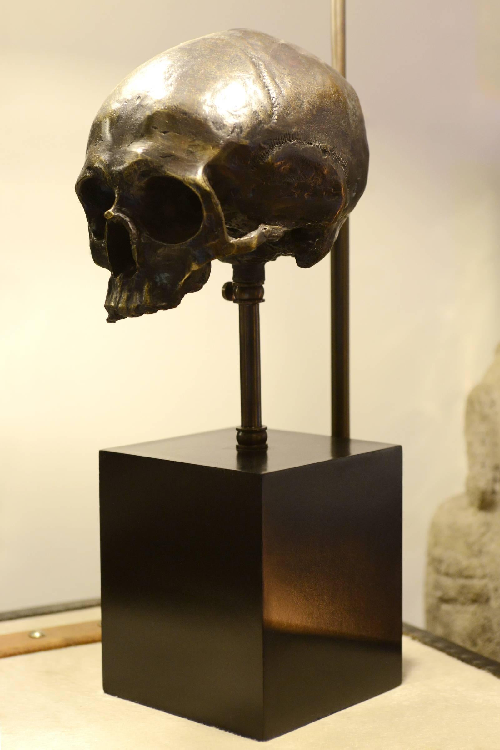 Lamp Skull in Brass with Black Transparent Shade and Skull on Base In Excellent Condition In Paris, FR