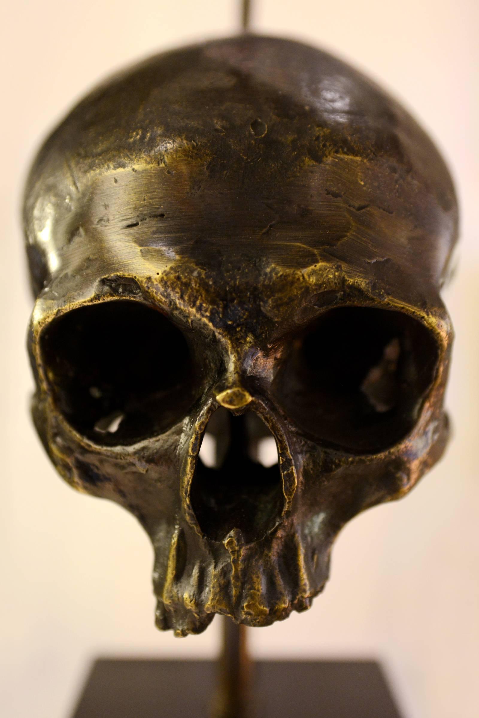 Contemporary Lamp Skull in Brass with Black Transparent Shade and Skull on Base