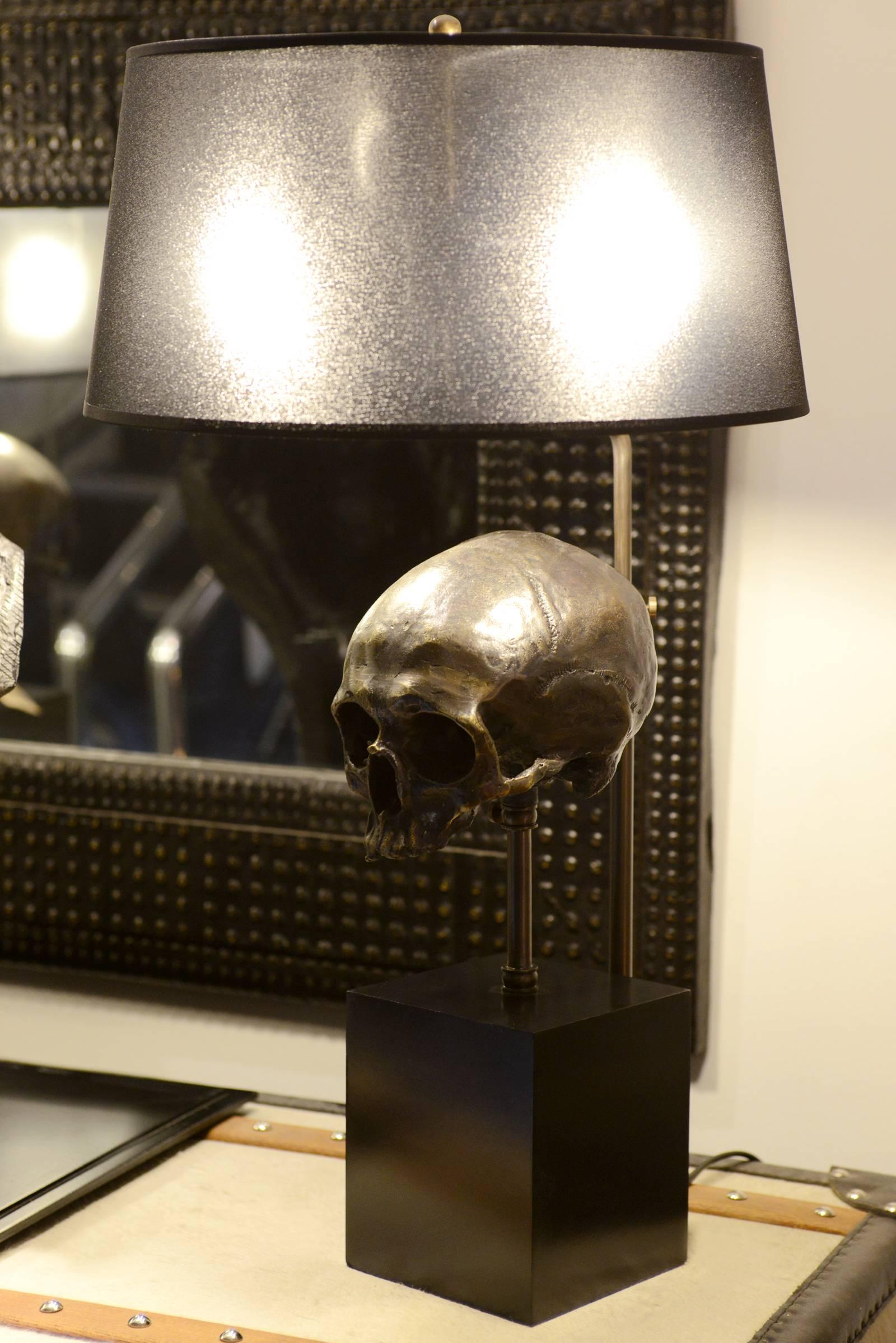 Polished Lamp Skull in Brass with Black Transparent Shade and Skull on Base