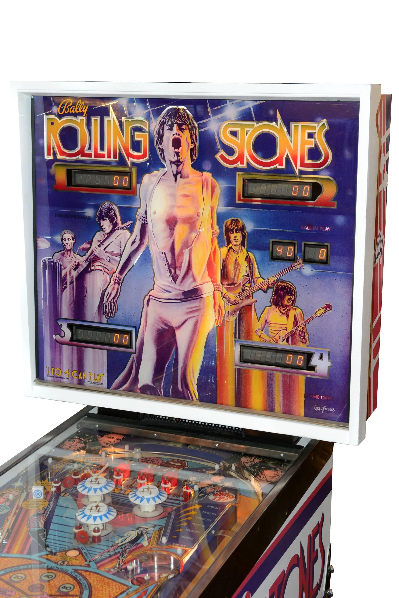 Collector pinball, first rolling stones pinball 1980s, 
functioning completely revised, in excellent condition.
Exceptional collector piece.

 
