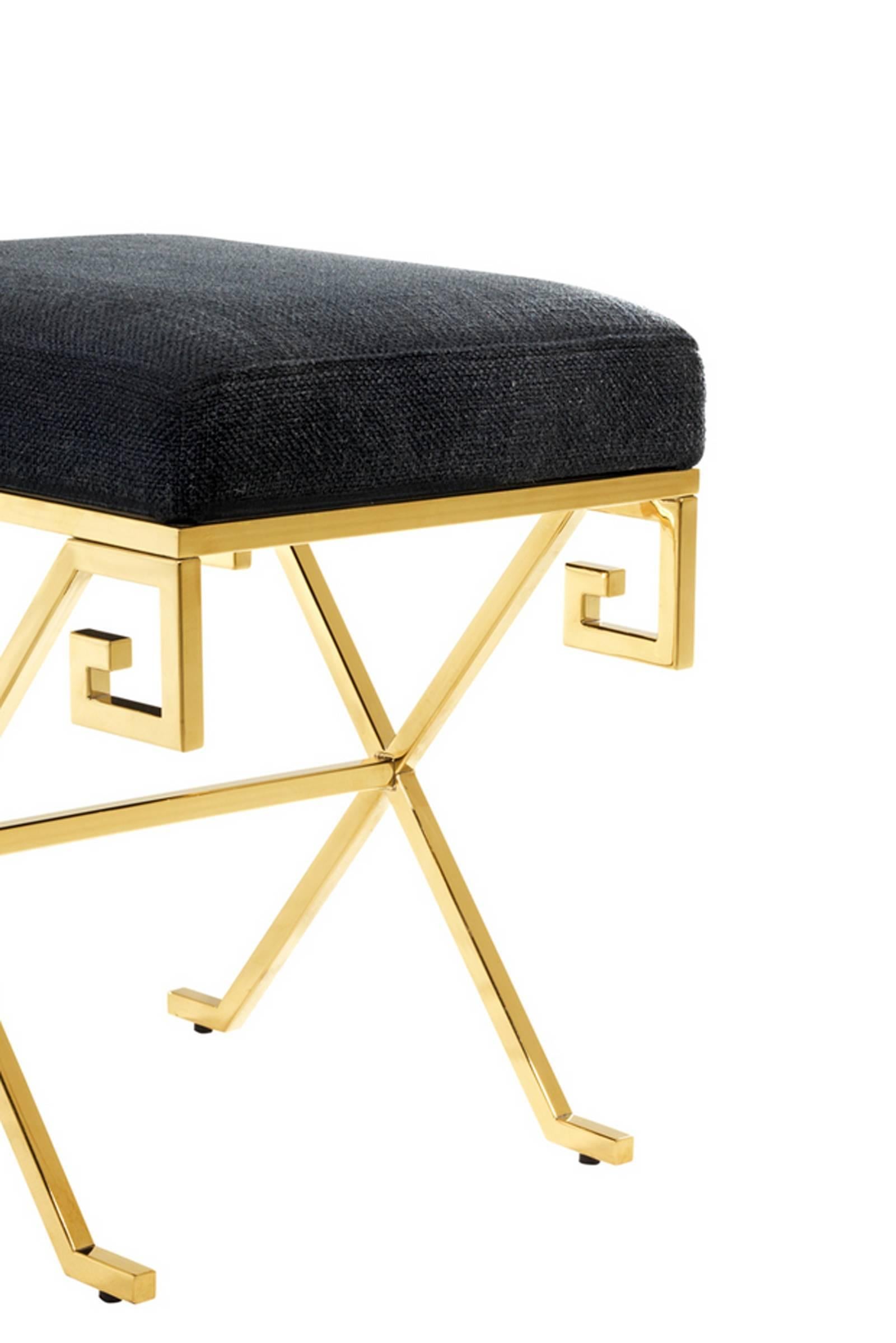 Square Stool in Gold Finish or Polished Stainless Steel and Panama Fabric, 2016 In Excellent Condition In Paris, FR