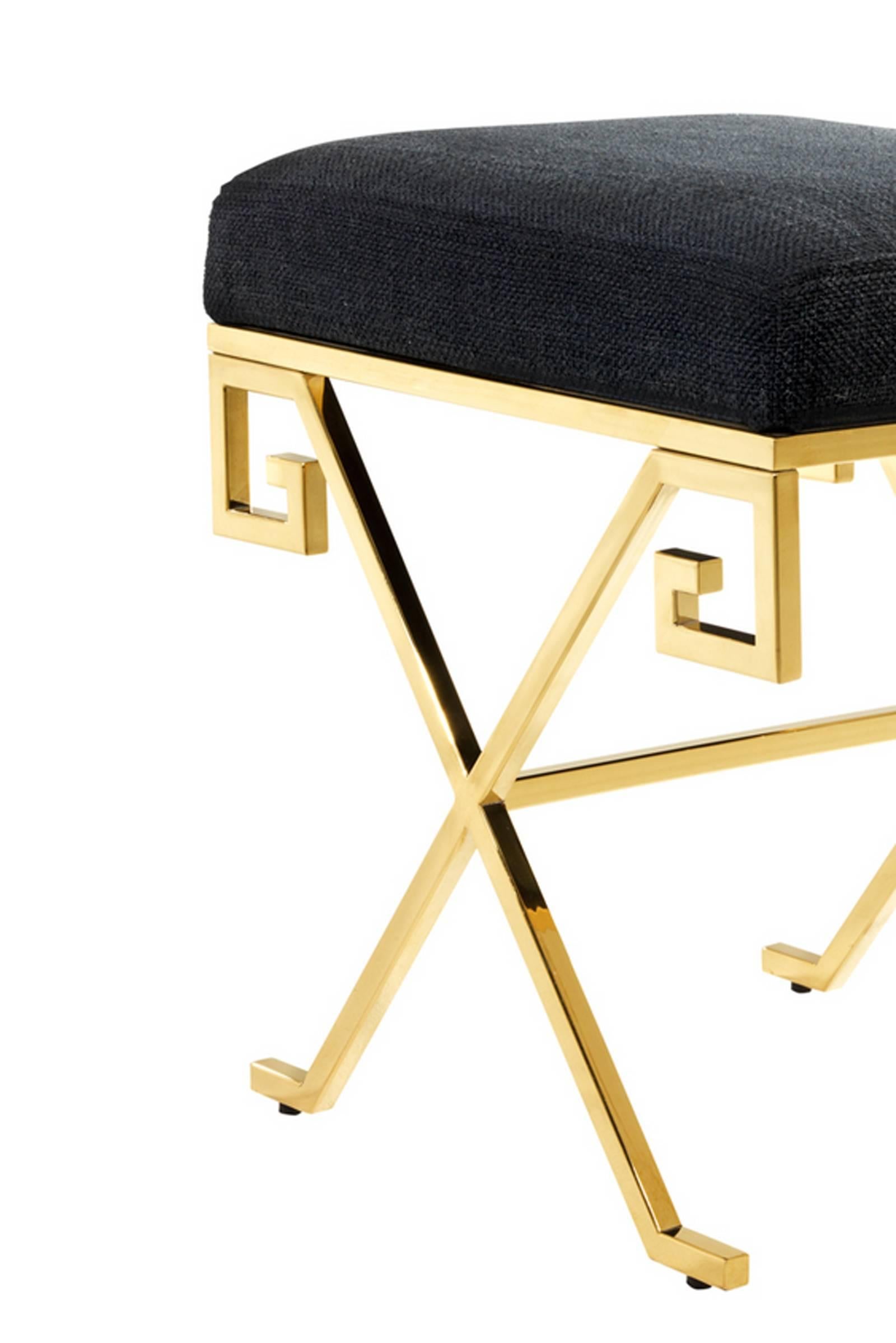 Contemporary Square Stool in Gold Finish or Polished Stainless Steel and Panama Fabric, 2016
