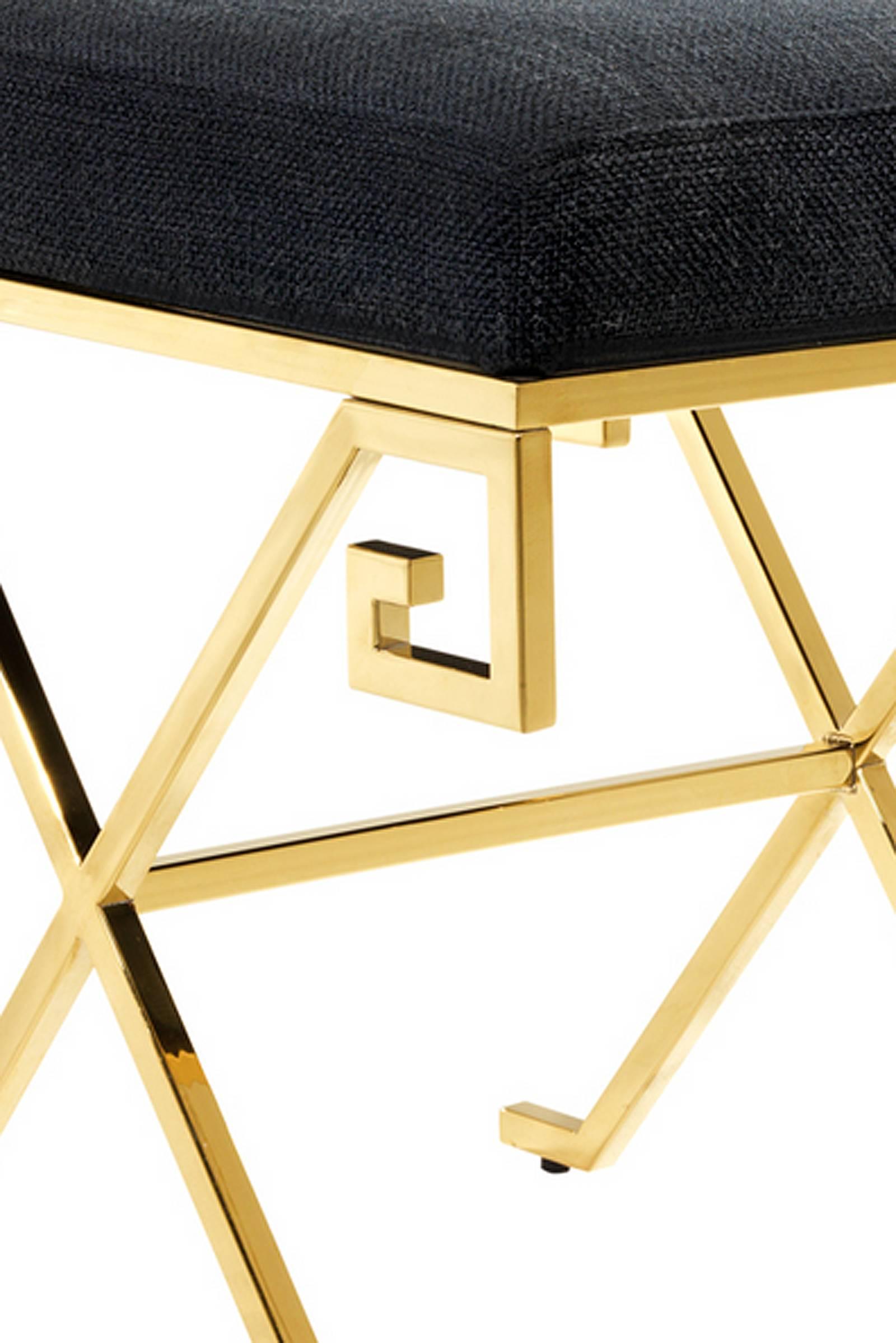 Dutch Square Stool in Gold Finish or Polished Stainless Steel and Panama Fabric, 2016