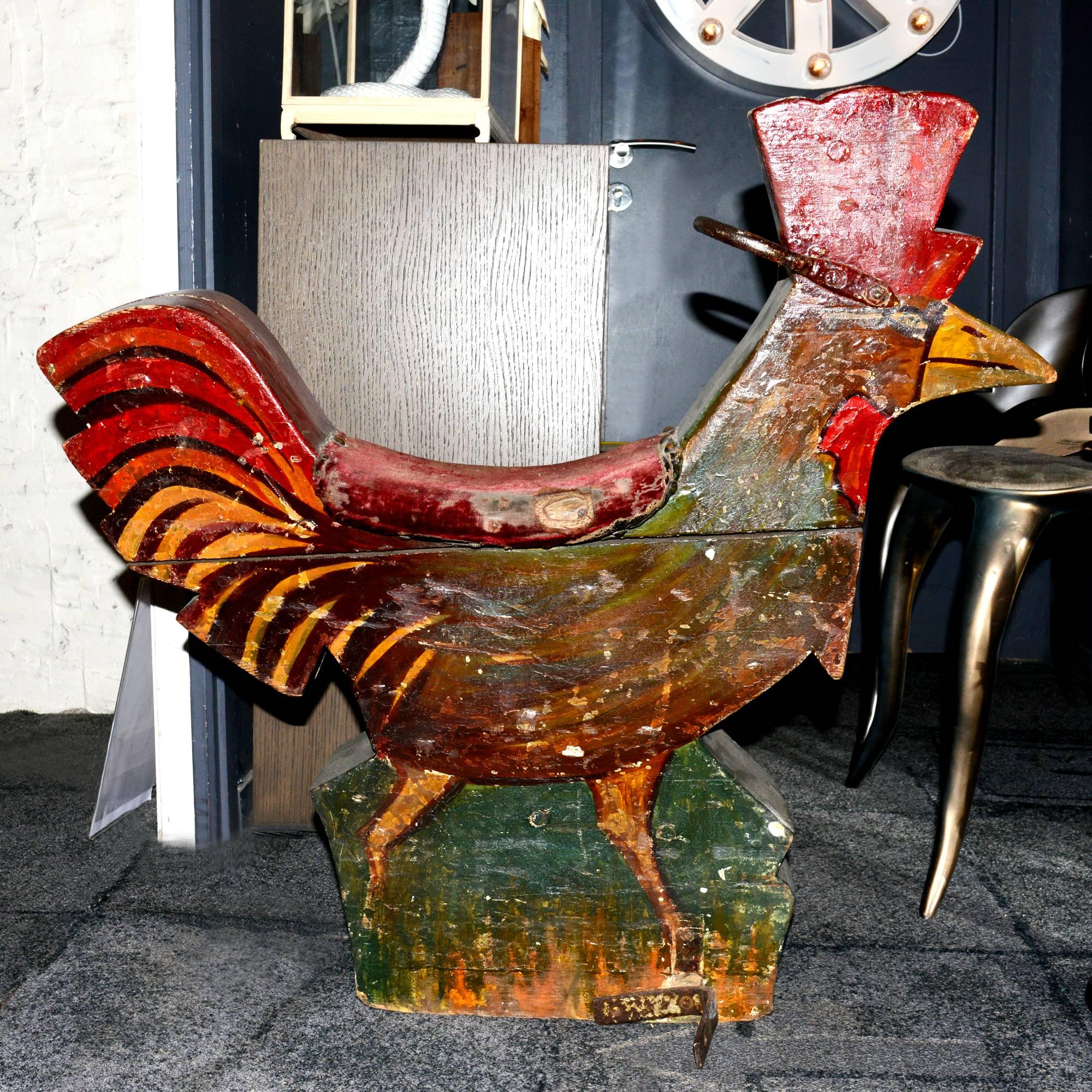 Hand-Crafted Cock in Wood by R.J Lakin from Streatham Workshop in London, Carousel, 1930 For Sale