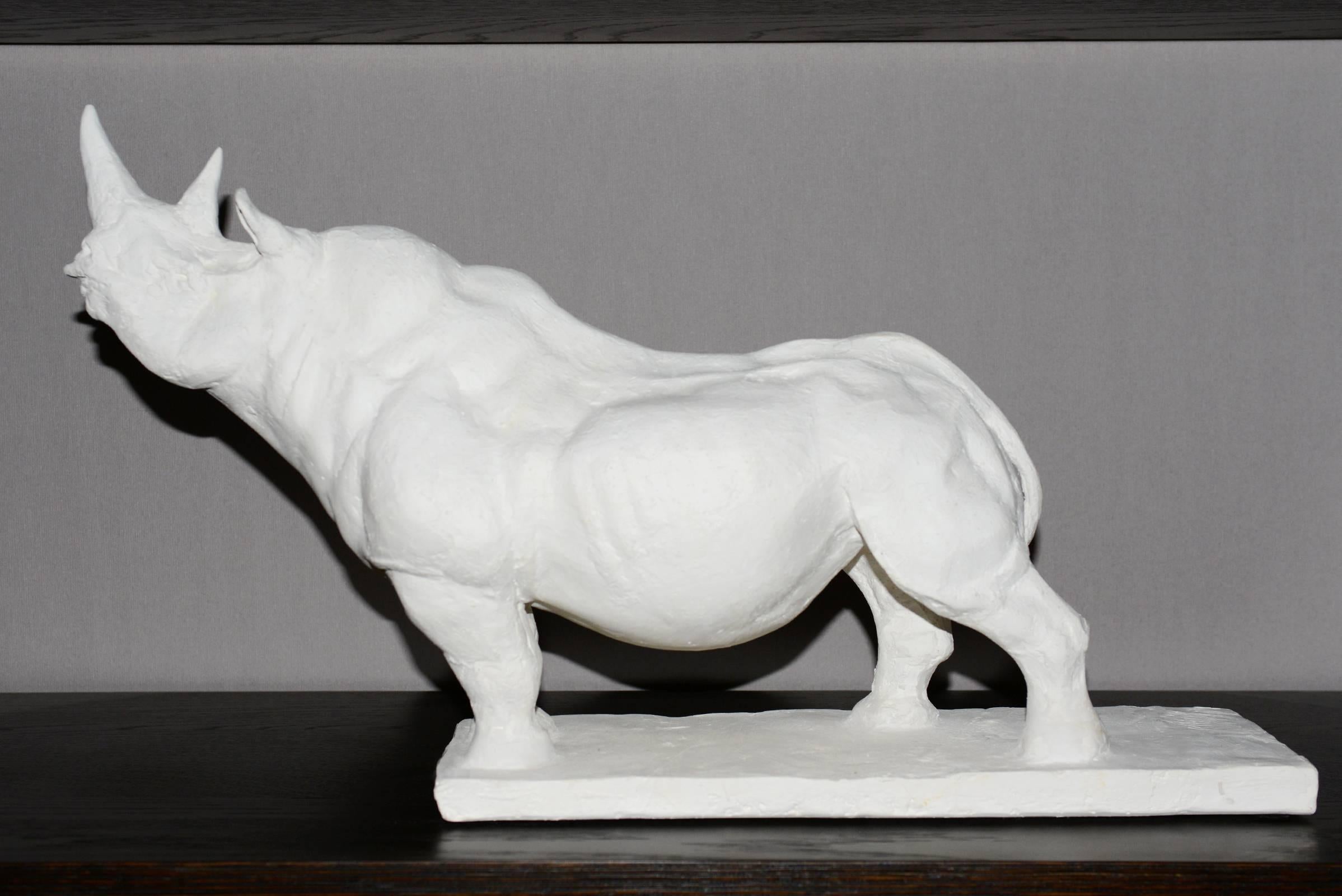 Fait main Sculpture Rhinoceros en plâtre Édition limitée 45/100 de J.B Vandame, 2015 en vente