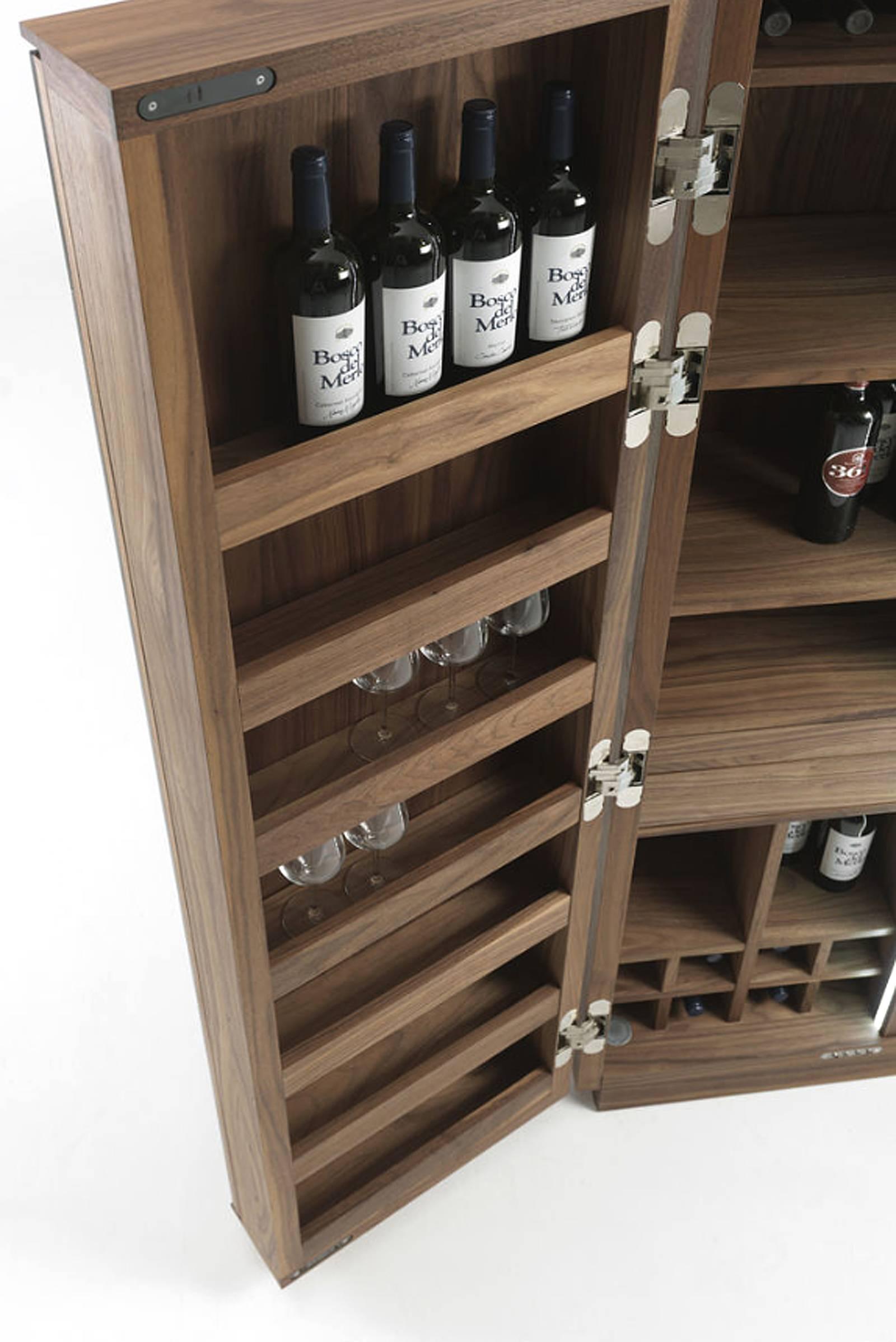 Italian Cabinet Wine Storage in Solid Walnut Wood 56 Bottles Rack For Sale