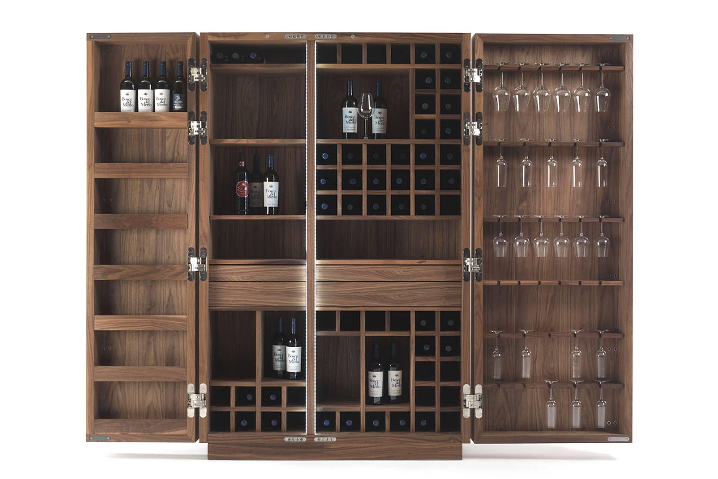 Cabinet Wine Storage in Solid Walnut Wood 56 Bottles Rack In Excellent Condition For Sale In Paris, FR