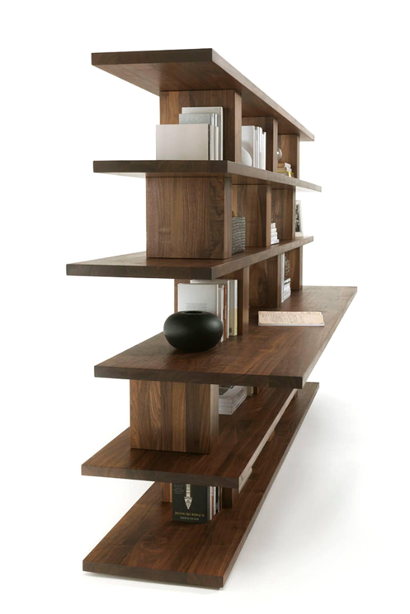 walnut wood bookshelf