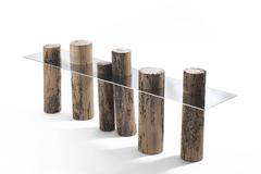 Console Table Venise with Six Trunks in Solid Oak