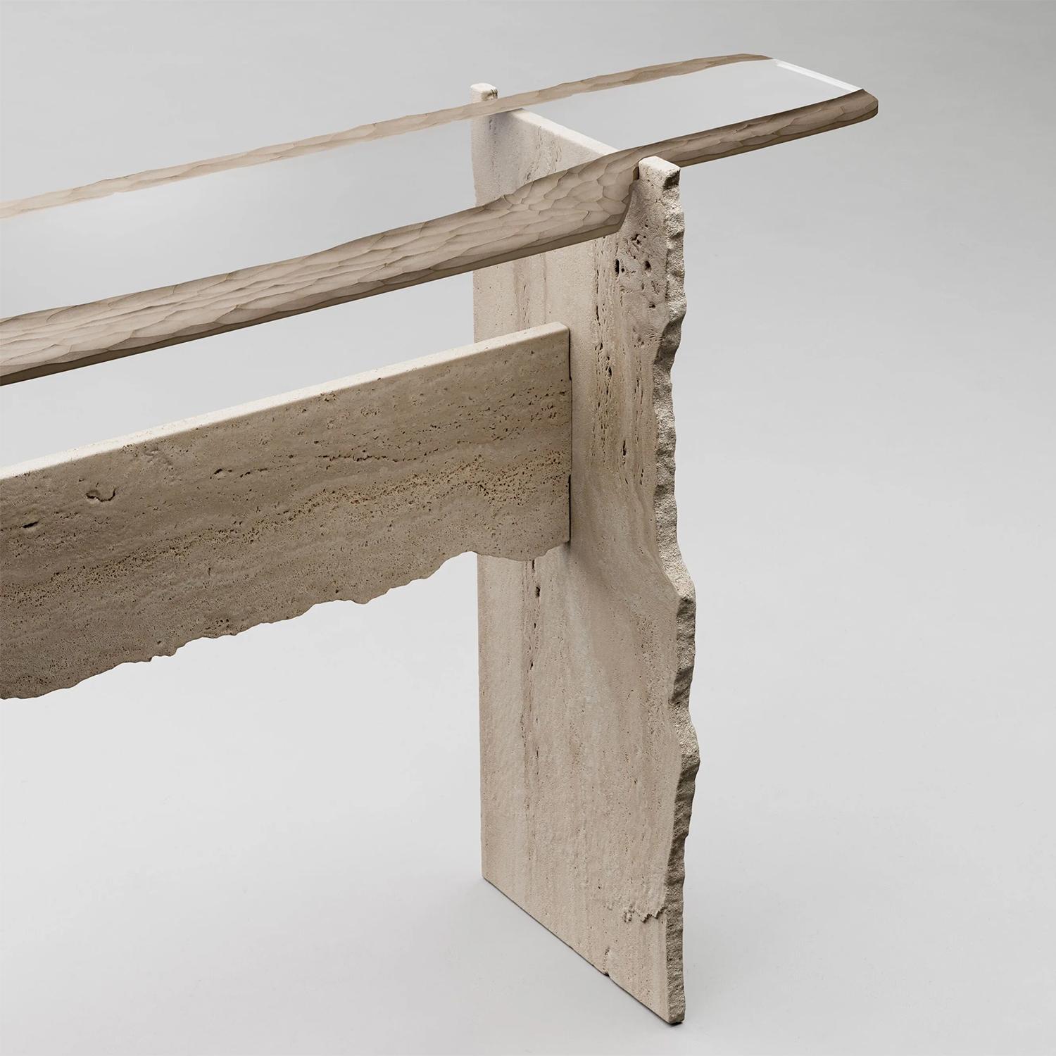Italian Careletto Travertine Console Table For Sale
