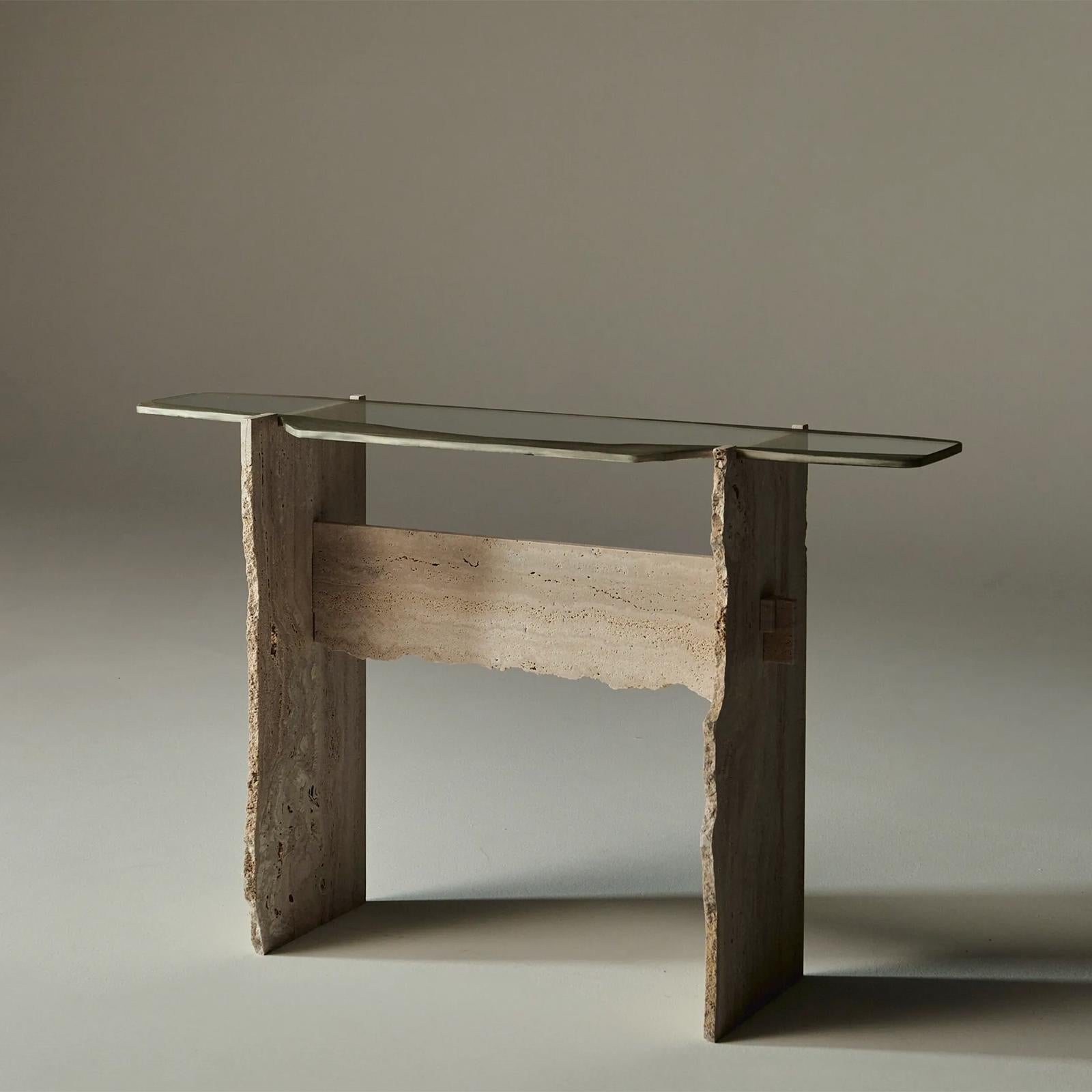 Contemporary Careletto Travertine Console Table For Sale