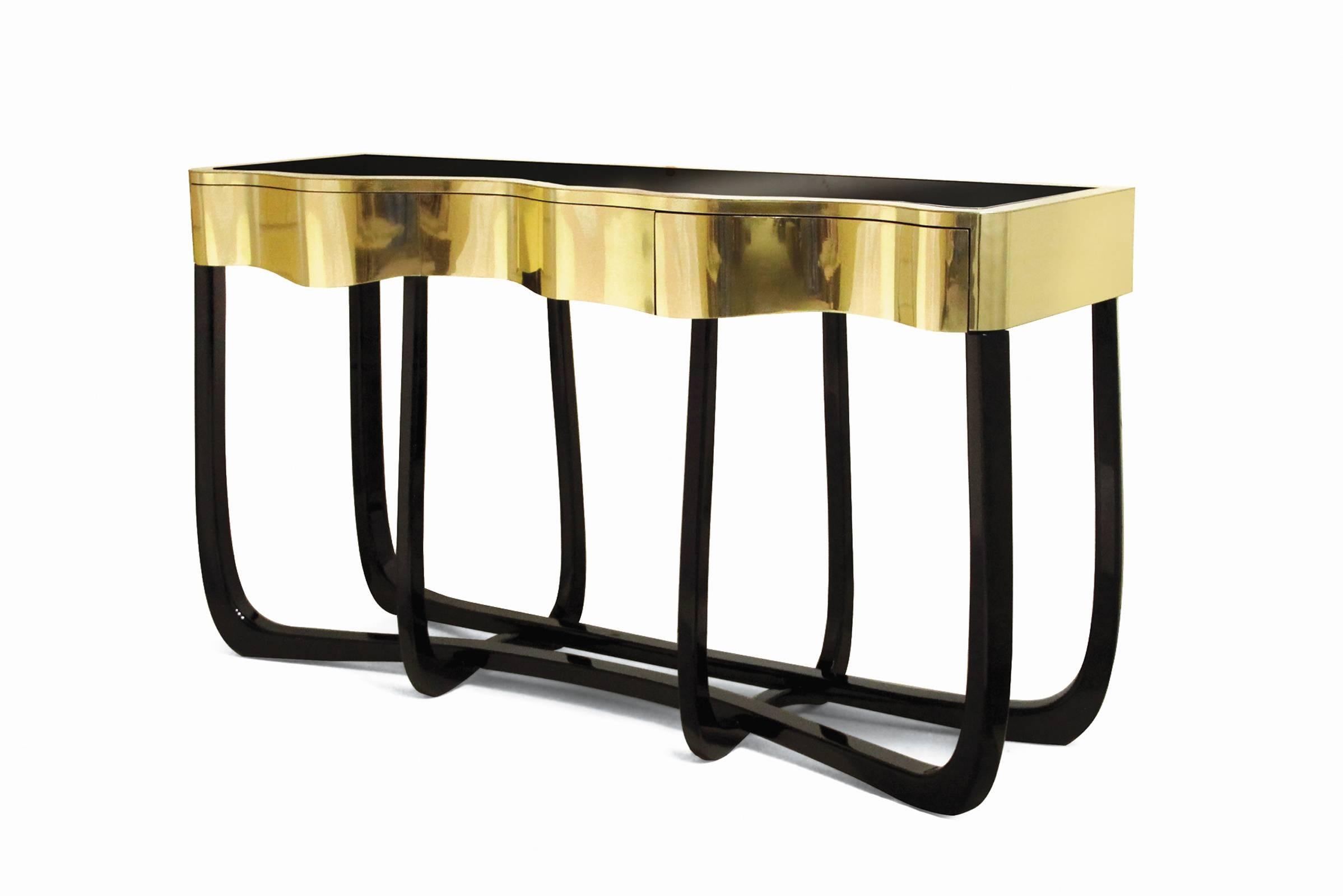 Contemporary Curvy Console Table in Patinated Brass For Sale