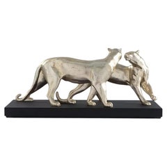 Skulptur „Leoparden“ in Antiksilber-Optik