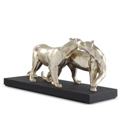 Skulptur „Leoparden“ in Antiksilber-Optik