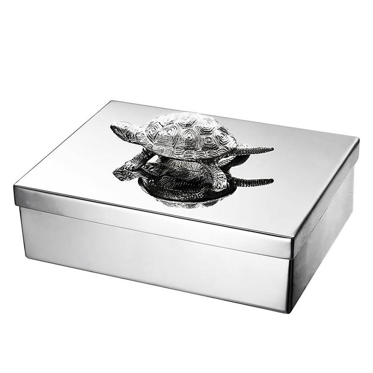 Turtle Jewelry Box Stainless Steel and Nickel Finish For Sale at 1stdibs